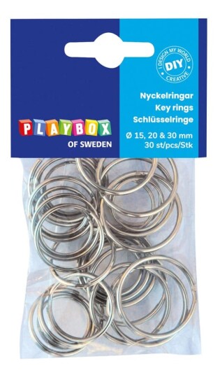 Nøkkelringer ulike størrelser 30 pakk Playbox