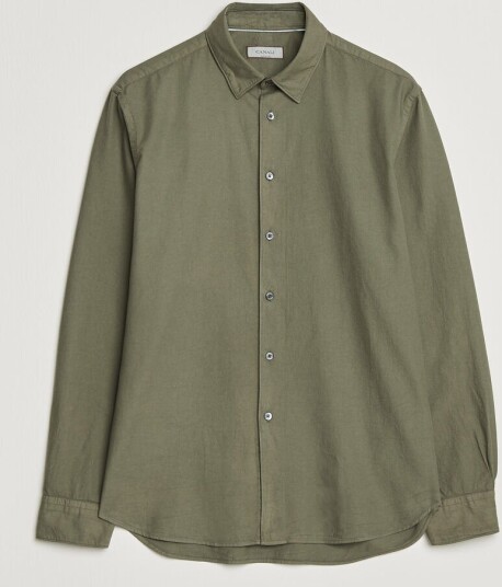 Canali Garment Dyed Cotton Shirt Olive Canali Garment Dyed Cotton Shirt Olive
