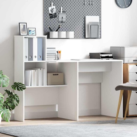 Skrivebord med hylle Hvit 131.5 x 50 x 106.5 cm Konstruert tre Skrivebord med hylle Hvit 131.5 x 50 x 106.5 cm Konstruert tre