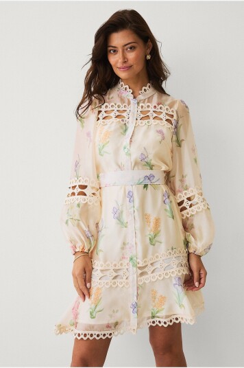 Ellos Collection Kjole med blondebroderier Beige
