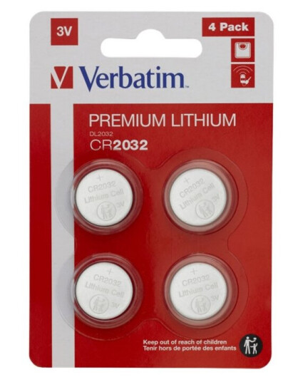 Verbatim CR2032 Litiumknappcellebatterier 4-pakk 3V Sølv Verbatim CR2032 Litiumknappcellebatterier 4-pakk 3V Sølv