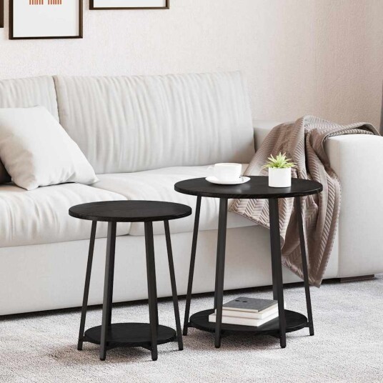 Sidebord 2 stk Sort Eik Bygget Tre og Metall