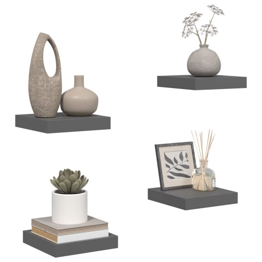 vidaXL Flytende vegghyller 4 stk h?yglans gr? 23x23,5x3,8 cm MDF