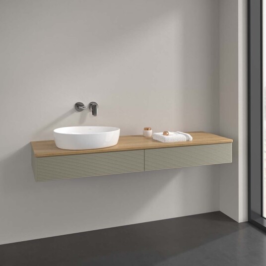 Villeroy & Boch Antao Servantskap med 2 skuffer 160x50x19 cm u/lys Steingrå/Eik Villeroy & Boch Antao Servantskap med 2 skuffer 160x50x19 cm u/lys Steingrå/Eik