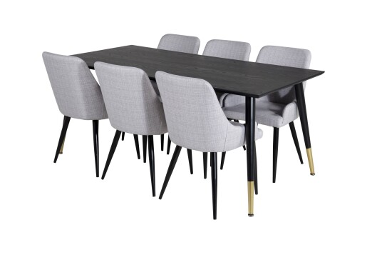 Venture Home Dipp Spisegruppe 180 cm Rektangulær med 6 Plaza Stoler Sort/Guld