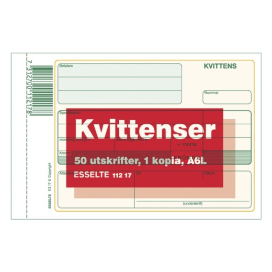 Blankett kvittering A6L 2x50 ark kopi