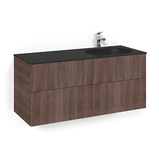 Macro Design Crown Line Servantskap 4-skuff - med Høyre Glasservant 120cm Brun ask / Line/push-open Glass Edge Svart