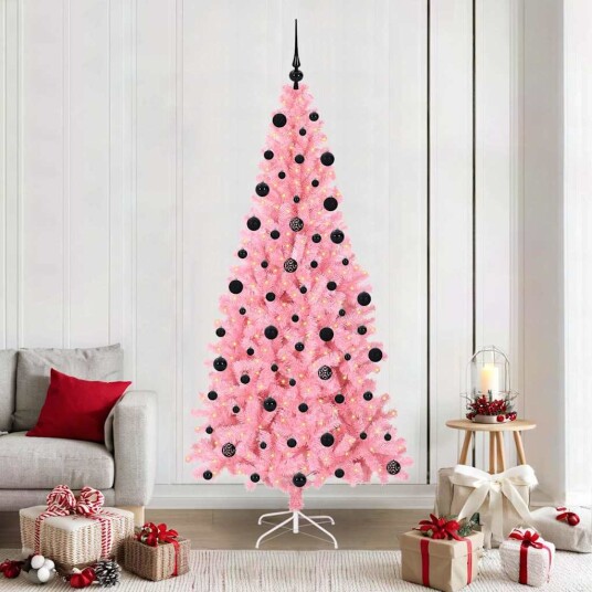 Juletre med 300 LED med stativ Rosa 210 cm PVC Juletre med 300 LED med stativ Rosa 210 cm PVC