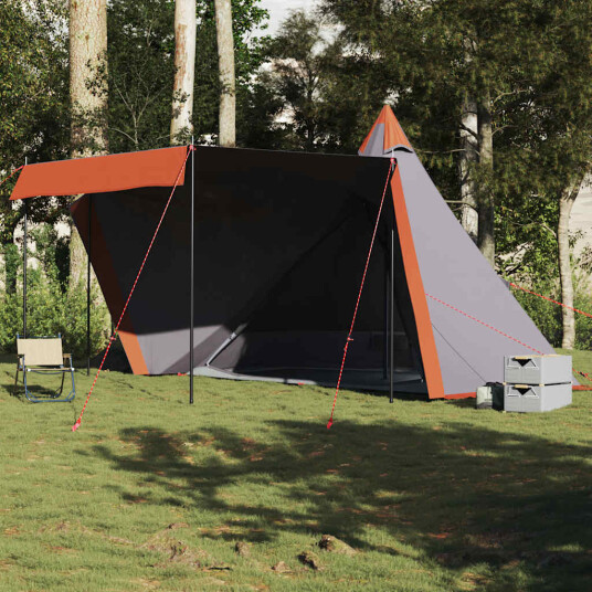 Familietelt tipi for 8 personer grå og oransje vanntett