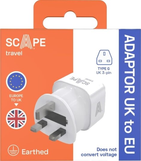 Scape Travel Reisetilbehør reiseadapter EU til UK (hvit)