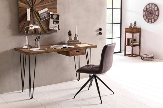 Skrivebord Lochside 130 cm med Oppbevaring Skuff Massivt Tre/Svart