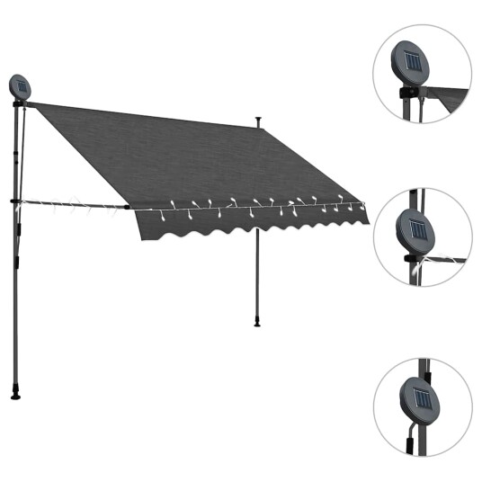 vidaXL Manuell uttrekkbar markise med LED 250 cm antrasitt