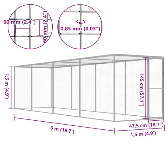 Vidaxl Kattegård 6X1.5X1.5 M Galvanisert Stål