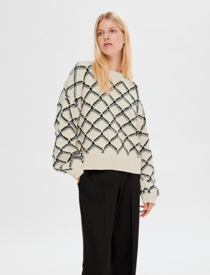 Selected Slfolivia Ls Cropped Knit O-Neck - Grey - XS