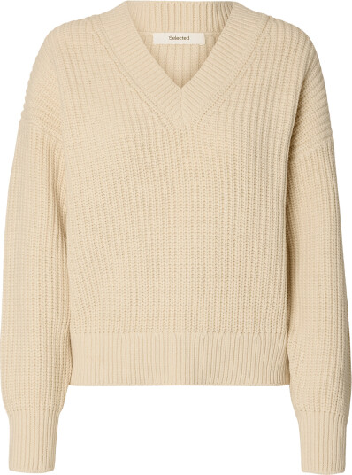 Selected Slwselma Sus Ls Knit V Neck Cream XXL