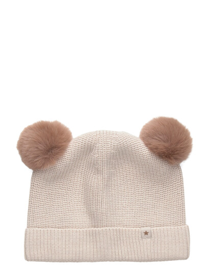 Huttelihut Beanie Wool Knit Pompoms   Cream   6 8Y