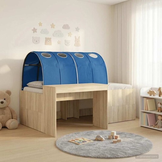  Seng med Tunnel 4 pcs Artisian Eik og Blå Konstruert tre