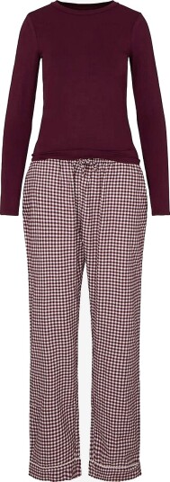 Hunkemöller Pysjsett PJ Set LS Top Twill Check Lilla
