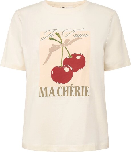 Mango Printed Cotton Blend T Shirt Cream XL