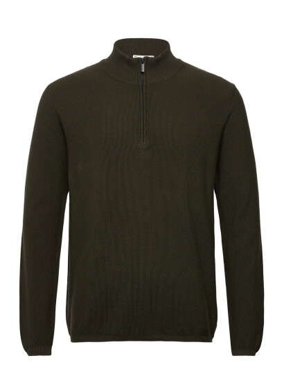 Knowledge Cotton Apparel Organic Cotton Half Zip Pique Knit - Khaki green - L