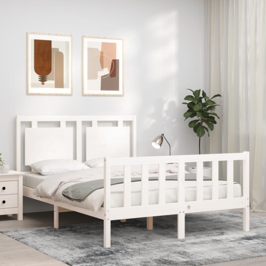 vidaXL Sengeramme med hodegavl hvit 4FT6 double heltre 8720845973124