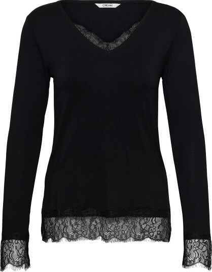 Cream Cralvaia Ls Lace Tshirt   PITCH BLACK   XXL