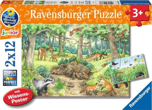 Ravensburger 05673 Barnpuslespill 2x12 Brikker Dyr I Skogen