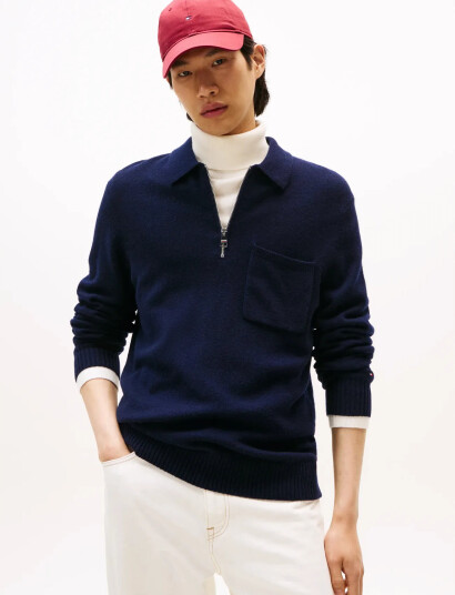 Tommy Hilfiger Lambswool Zip Polo - Navy - M Tommy Hilfiger Lambswool Zip Polo - Navy - M