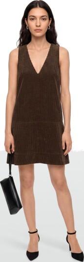 Ganni Seersucker Corduroy V Neck Mini Dress Brown 40 Ganni Seersucker Corduroy V Neck Mini Dress Brown 40