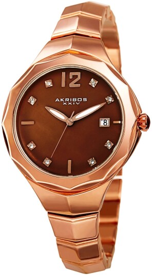 Akribos XXIV Dameklokke AK932RGBR Brun/Rose gulltonet stål Ø37 mm