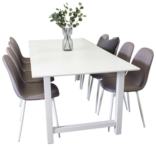 Venture Design Count & Polar spisegruppe Hvit/grå 8 st stoler & bord 220 x 100 cm