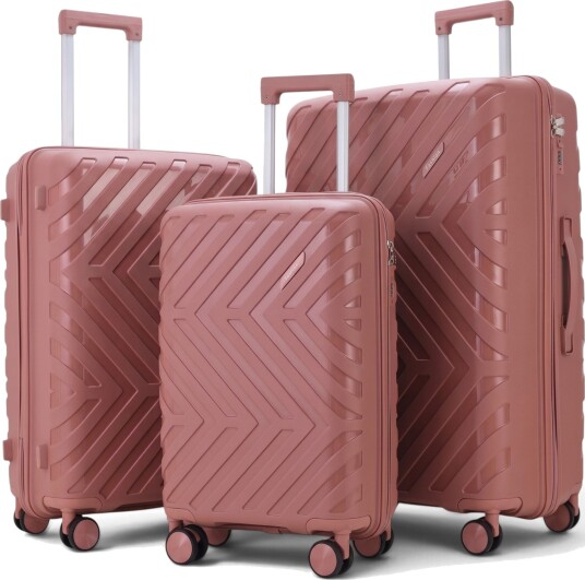 Koffertsett med 3 stk. - Hardcase lettvekts koffertsett i PP - Rosa Koffertsett med 3 stk. - Hardcase lettvekts koffertsett i PP - Rosa