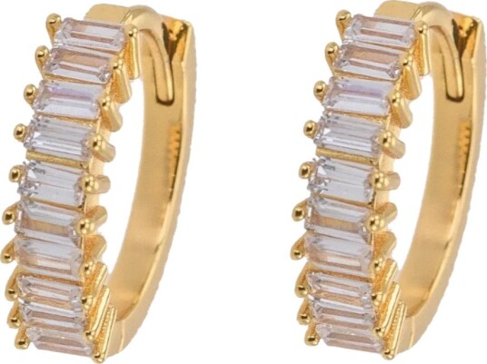Emilia By Bon Dep Medium Squared Stone Hoops White Øredobber Gull