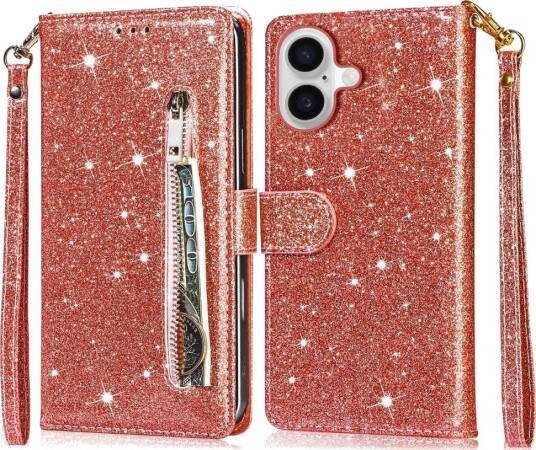Trolsk Lommebokdeksel Glitter (iPhone 16) Roségull