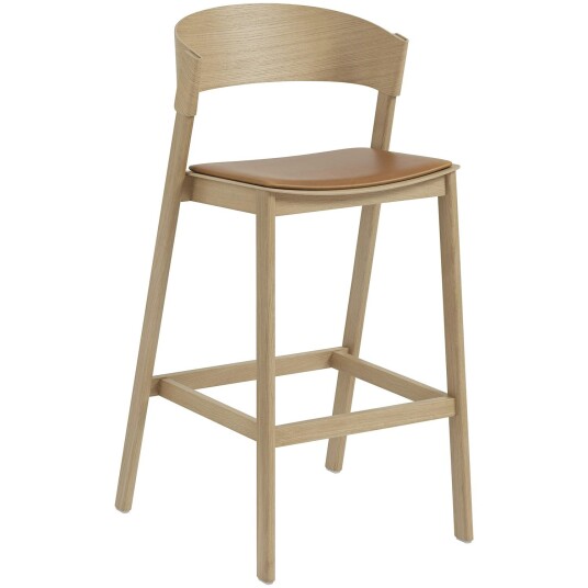 Muuto Cover Barstol med Ryggstøtte 75 cm Eik / Cognac Skinn