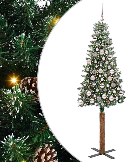  Slim juletre Grønn og hvit 180 cm PVC og Massivt Furu tre