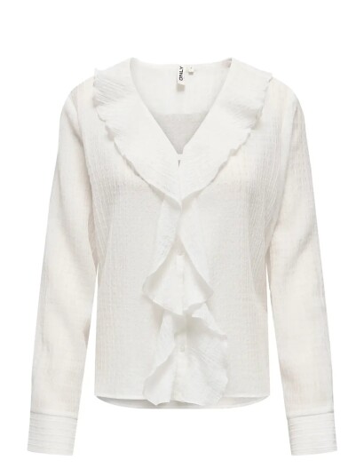ONLY Onlisa Ls V Neck Frill Top Wvvn White XL ONLY Onlisa Ls V Neck Frill Top Wvvn White XL