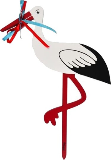 Magni Wooden birth stork Red and blue ribbon Small 55 cm