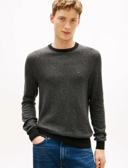 Tommy Hilfiger Pima Ctn Cash Herringbone Crew Grey M Tommy Hilfiger Pima Ctn Cash Herringbone Crew Grey M