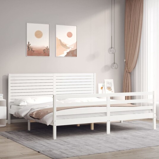 vidaXL Sengeramme med hodegavl hvit 200x200 cm heltre