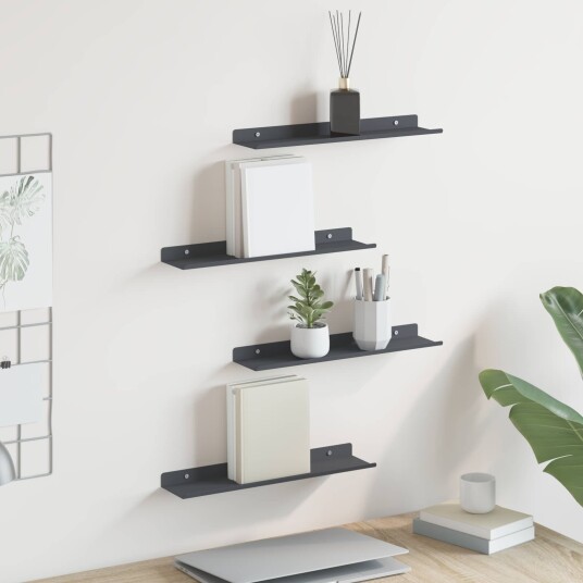 vidaXL Flytende hylle 4 pcs Antrasitt 40 x 8,5 x 2,5 cm Stål