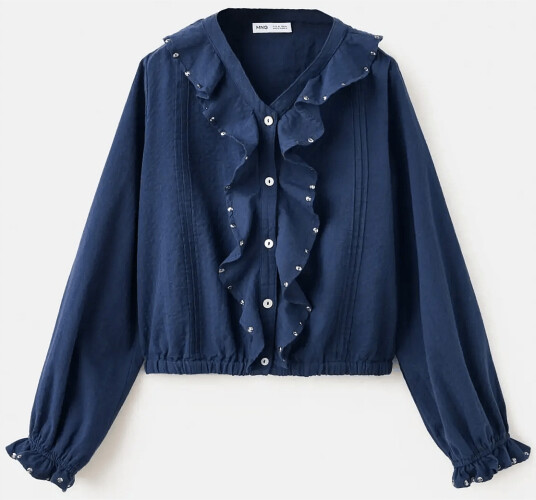Mango Ruffled Blouse With Sequin Detailing Navy 122