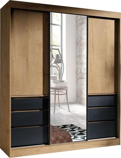 Abricot Garderobe med Speil 180x216x65 cm - Svart
