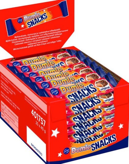 25 stk Dumle Snacks / Sjokolade med Karamellkjerne   Hel Eske