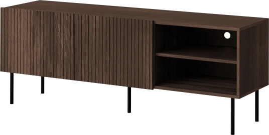 Hammarstrand Ribbet TV-benk mørkt tre med oppbevaring – 42 cm dyp, 150 cm bred, 58 cm høy - Valnøtt