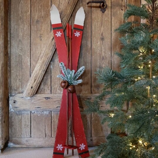 Chic Antique Vintage Dekorasjon Ski Rød 90cm