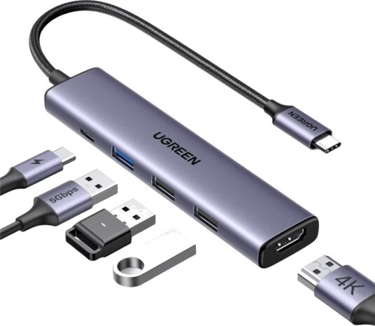 Ugreen 5-in-1 USB-C Dokkingstasjon med HDMI og USB-A Port