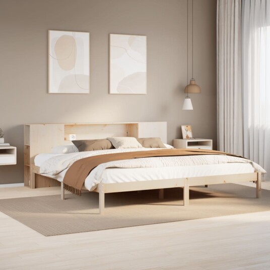Seng med bokhylle uten madrass 200x200 cm heltre furu 8721158603357