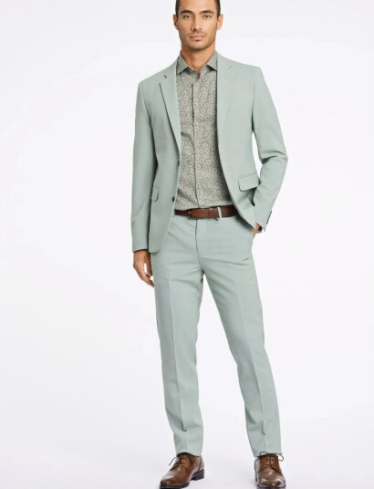 Lindbergh Plain Mens Suit Normal Length Green 48