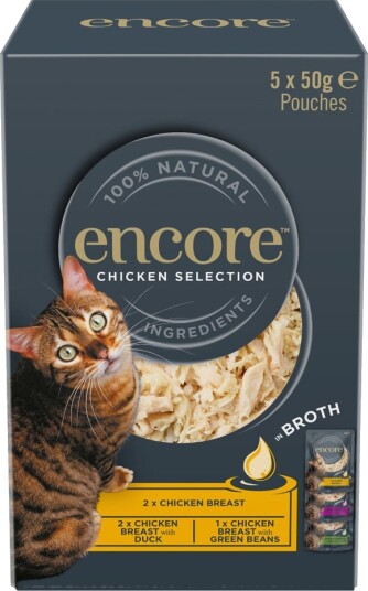 Encore Våtfôr Cat Pouch I Buljong Kyllingutvalg 3 Varianter 5 X 50 G